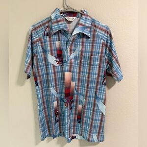 Maui & Me California Retro Plaid Abstract Print Shirt (Men’s M)